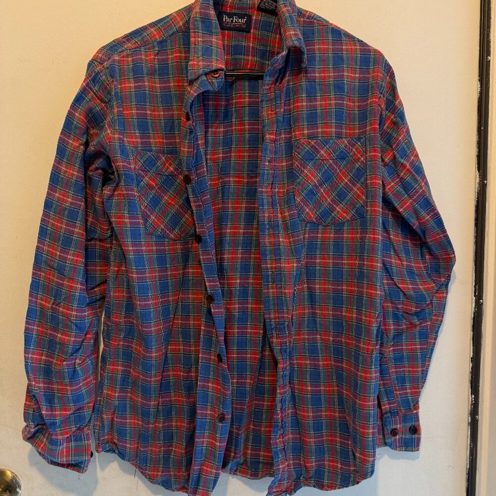 Vintage Par Four Sportswear Mens Shirt Med Plaid Long Sleeve Button Down (164)
